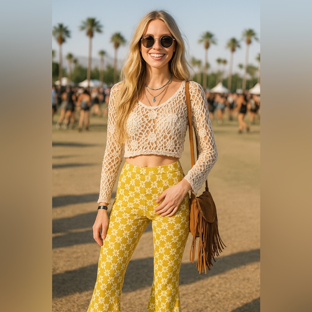 Billabong hang loose pants. Stylish Checkered Flare Pants - mustard yellow/green